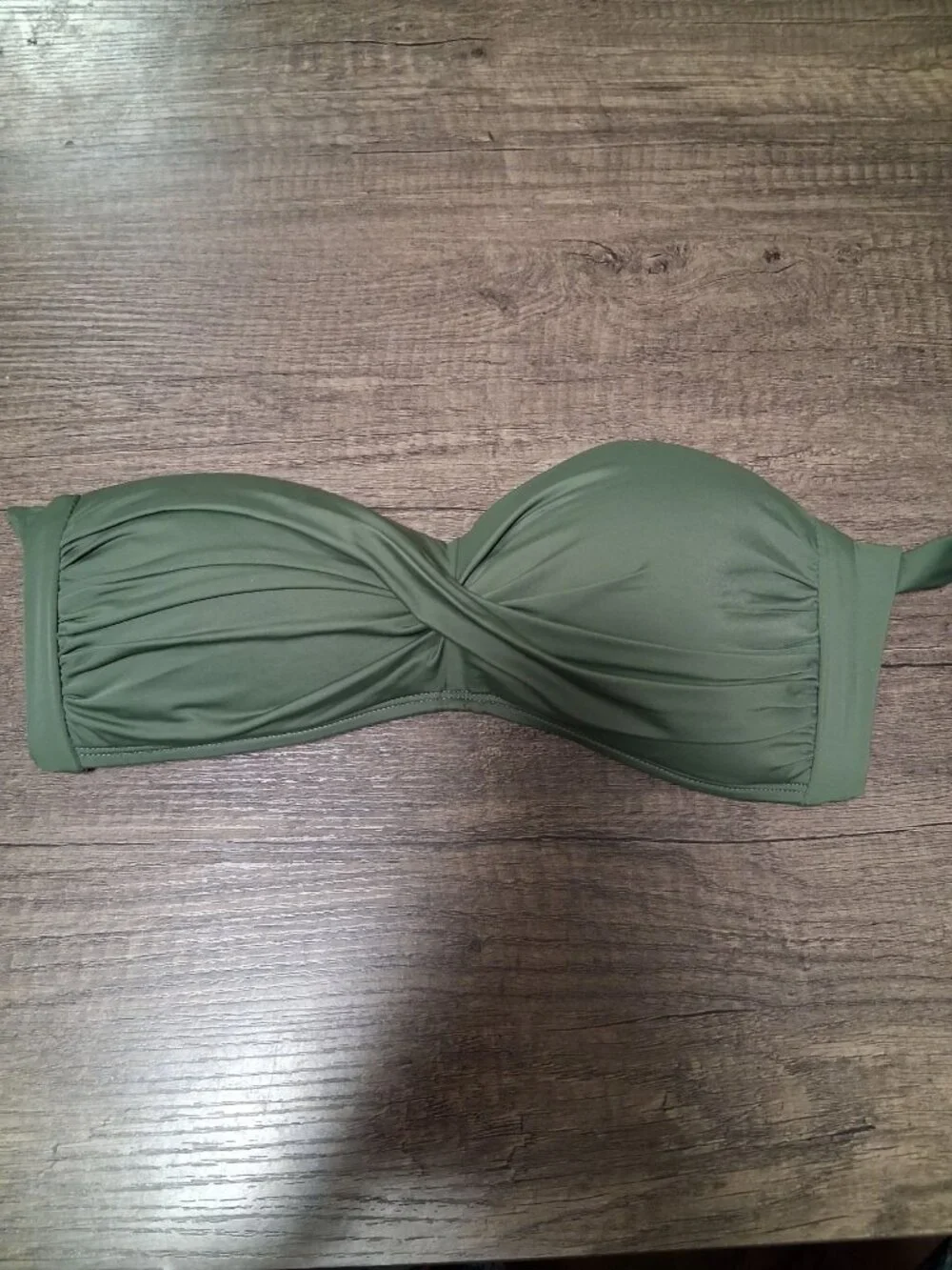 NWOT AMAVI Twist Front Bikini Top Swimsuit Olive Green Strapless Size Small